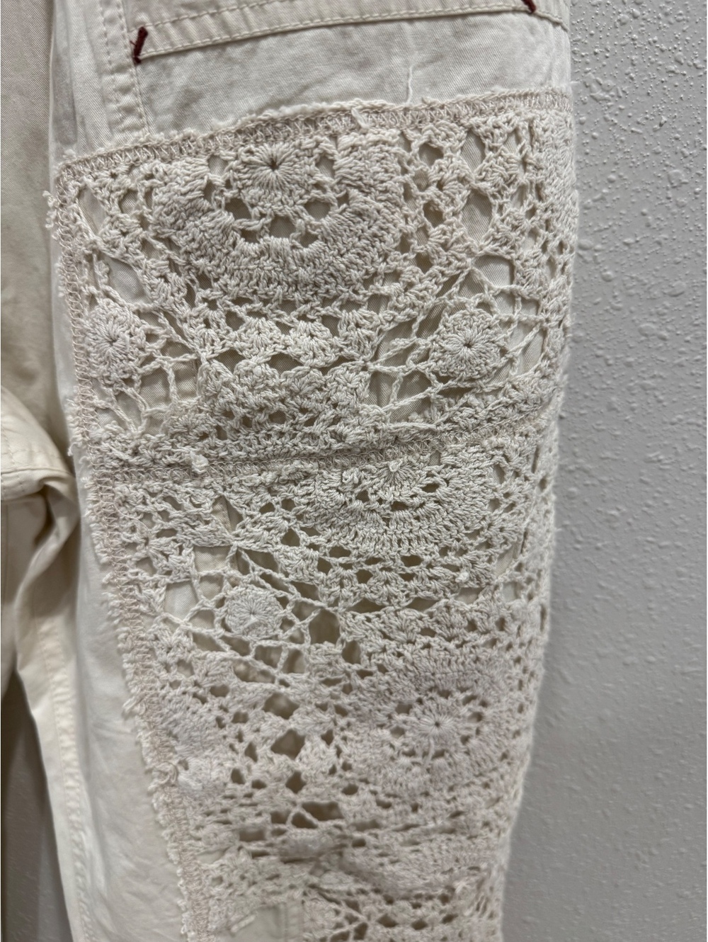 Free People Rockaway Craft Pants M Ivory Crochet Patchwork - Picture 2 of 5